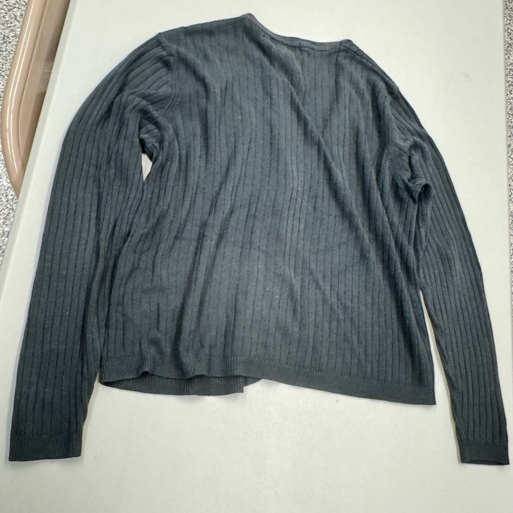 All Points Black Ribbed Long Sleeve Crew Neck Botton up cardigan Sweater size XL